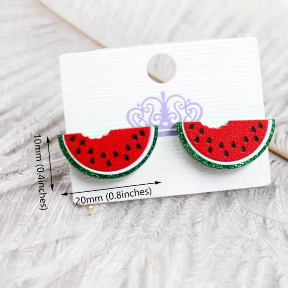 Palestine Watermelon Stud Earrings UV Print Green Glitter Earrings - Picture 1 of 3